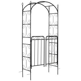84" Garden Arch Arbor with Gate, Metal Arch Trellis, Garden Archway for Climbing Vines, Wedding Ceremony Decoration, Flourishes & Arrow Tips, Bla
