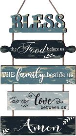Bless the Food Before Us Farmhouse Kitchen Wall Decor - Dining Room Decorations Collage Art in Teal Blue Color Wooden Rustic 5pcs Roped Sign 13x2