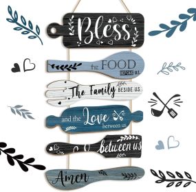 6 Pcs Bless The Food Before Us Farmhouse Kitchen Wall Decor Dining Room Collage Decorations Wall Art Rustic Hanging Wooden Roped Sign 13x21 Inche