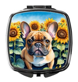 French Bulldog in Sunflowers Compact Mirror Decorative Travel Makeup Mirror for Women Girls Gifts Pocket Makeup Mirror Folding Handheld