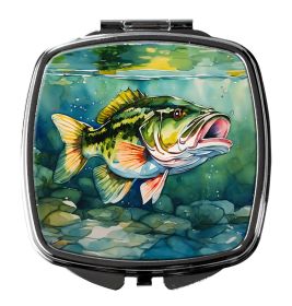 Largemouth Bass Compact Mirror Decorative Travel Makeup Mirror for Women Girls Gifts Pocket Makeup Mirror Folding Handheld