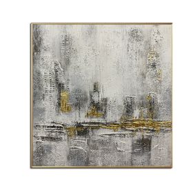 100% Handmade Gold Foil Abstract Oil Painting  Wall Art Modern Minimalist City Building Canvas Home Decor For Living Room No Frame (size: 90x90cm)